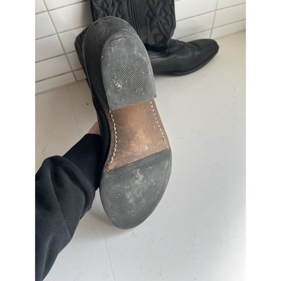 VTG Stitched Cowboy Boots Mens 10.5 EW Black Leather USA Western Pull On Wide - Picture 9 of 9